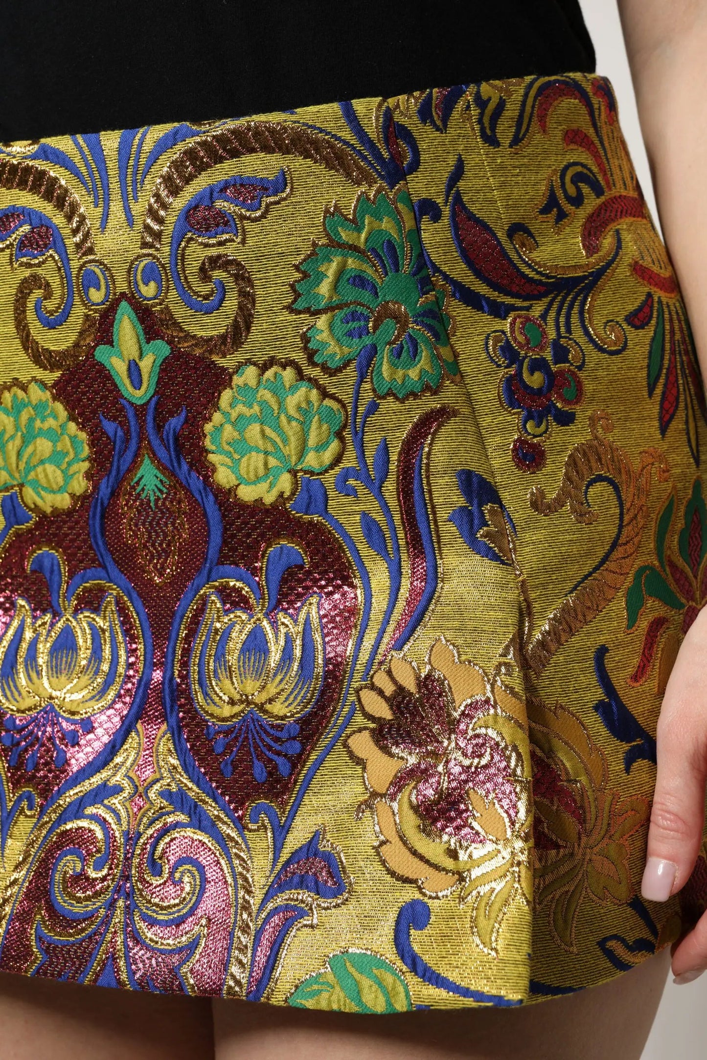 Dolce & Gabbana Multicolor Floral Jacquard Mid Waist Mini Skirt by Dolce & Gabbana