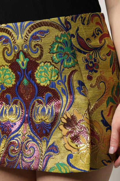 Dolce & Gabbana Multicolor Floral Jacquard Mid Waist Mini Skirt by Dolce & Gabbana