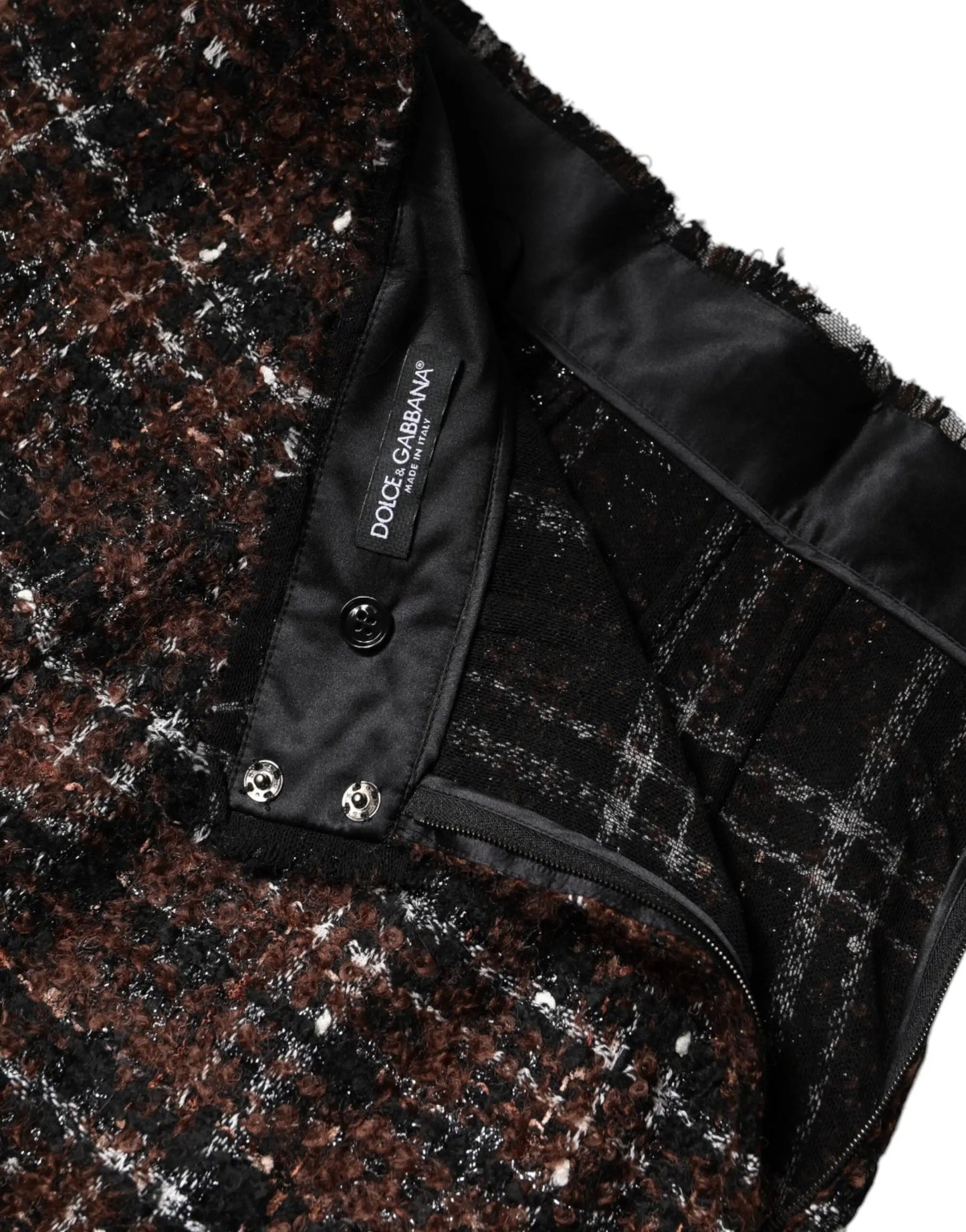 Dolce & Gabbana Multicolor High Waist Tartan Tweed Pencil Cut Skirt by Dolce & Gabbana
