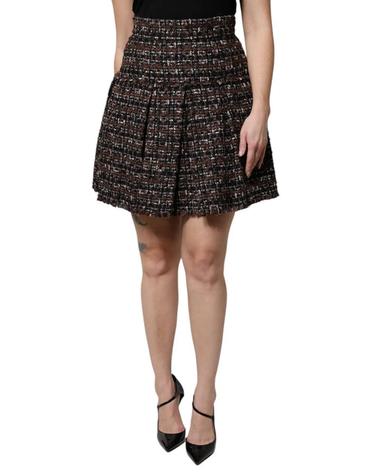 Dolce & Gabbana Multicolor High Waist Tartan Tweed Mini Skirt by Dolce & Gabbana