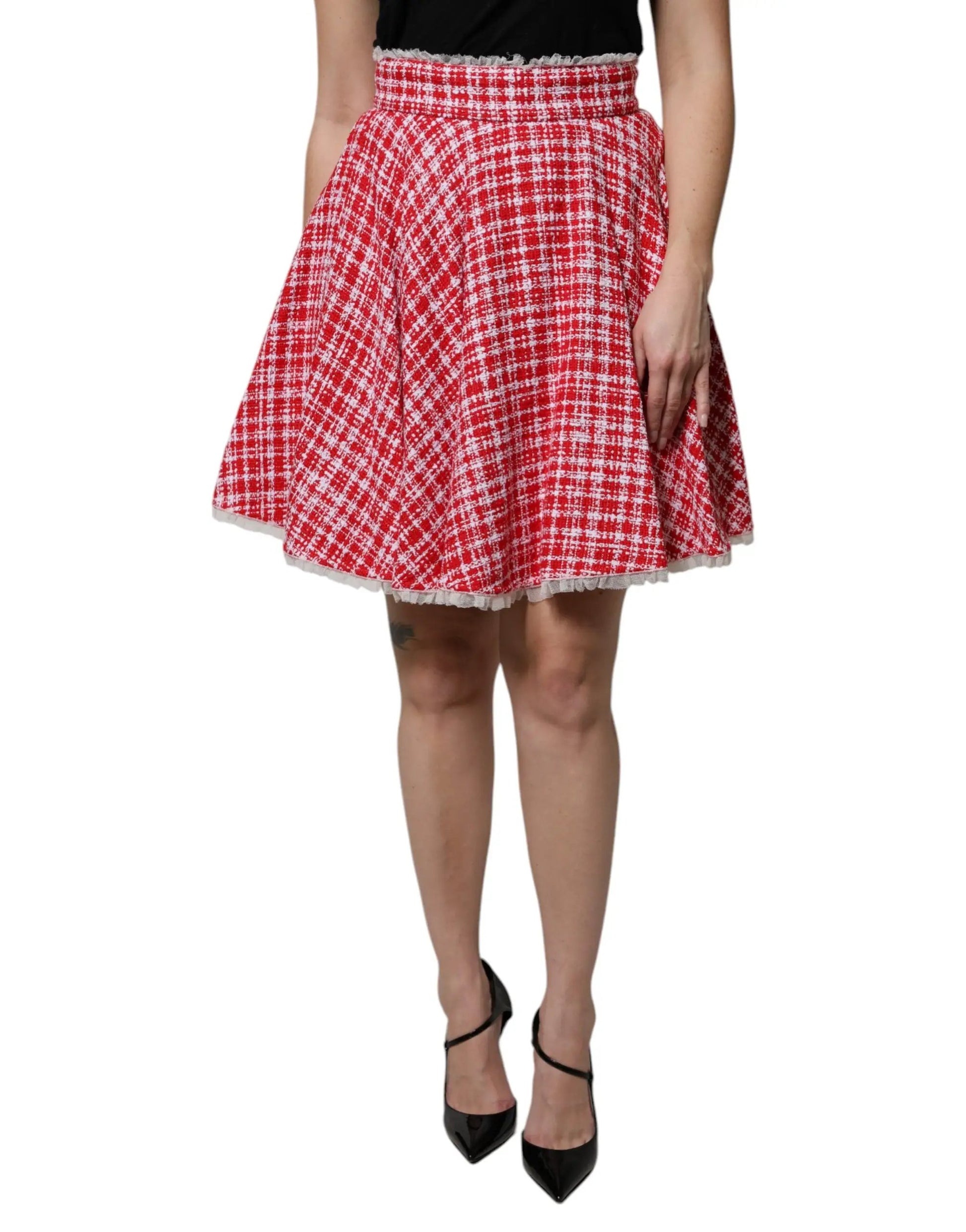 Dolce & Gabbana Red White High Waist A-line Above Knee Skirt by Dolce & Gabbana
