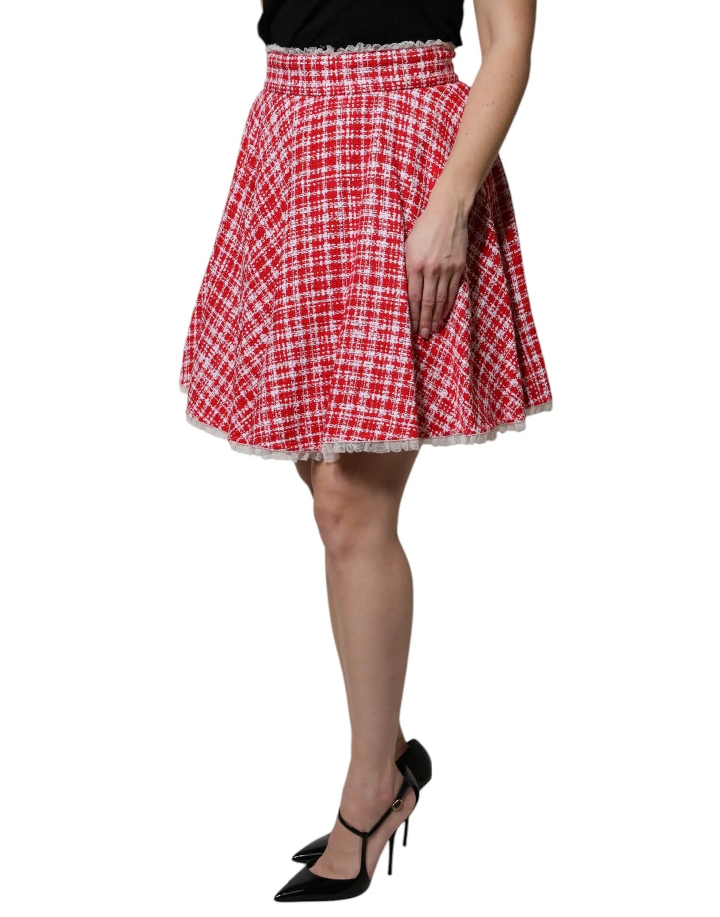 Dolce & Gabbana Red White High Waist A-line Above Knee Skirt by Dolce & Gabbana