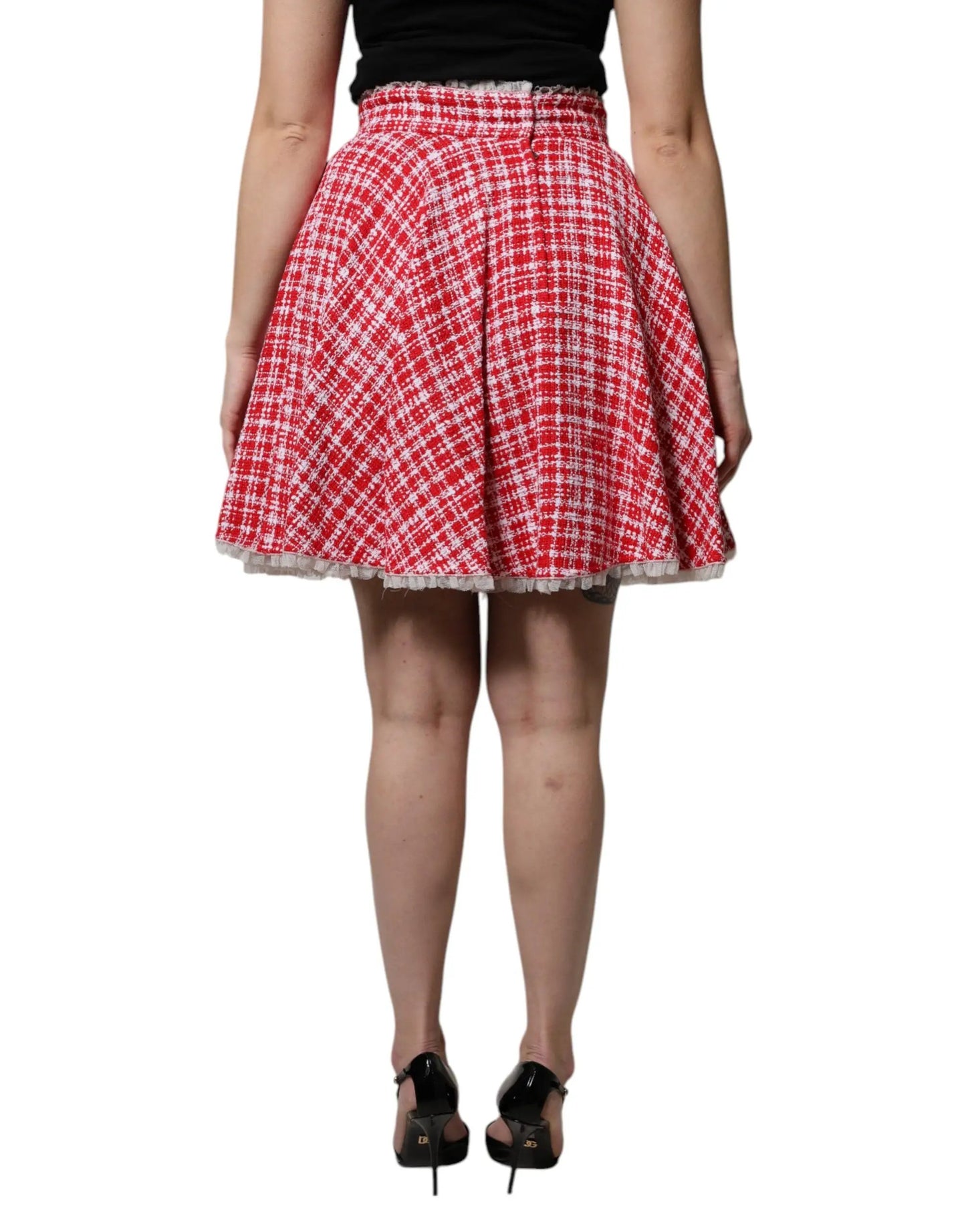 Dolce & Gabbana Red White High Waist A-line Above Knee Skirt by Dolce & Gabbana