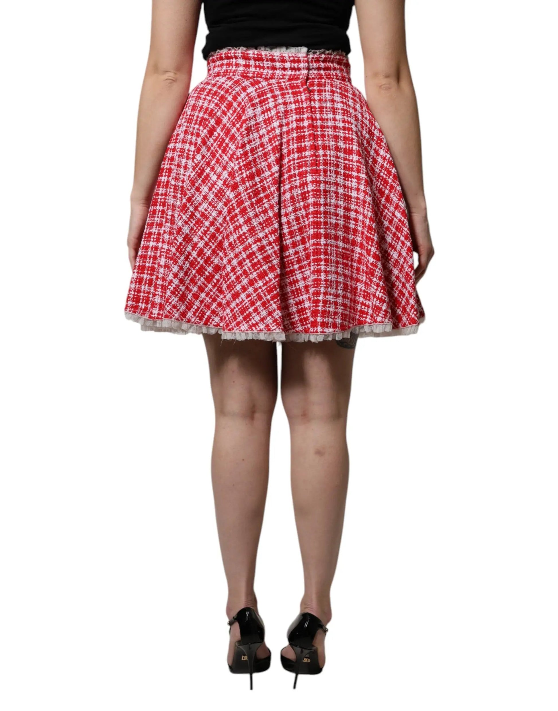 Dolce & Gabbana Red White High Waist A-line Above Knee Skirt by Dolce & Gabbana