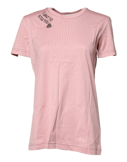 Dolce & Gabbana Pink Logo Print Cotton Crew Neck T-shirt by Dolce & Gabbana