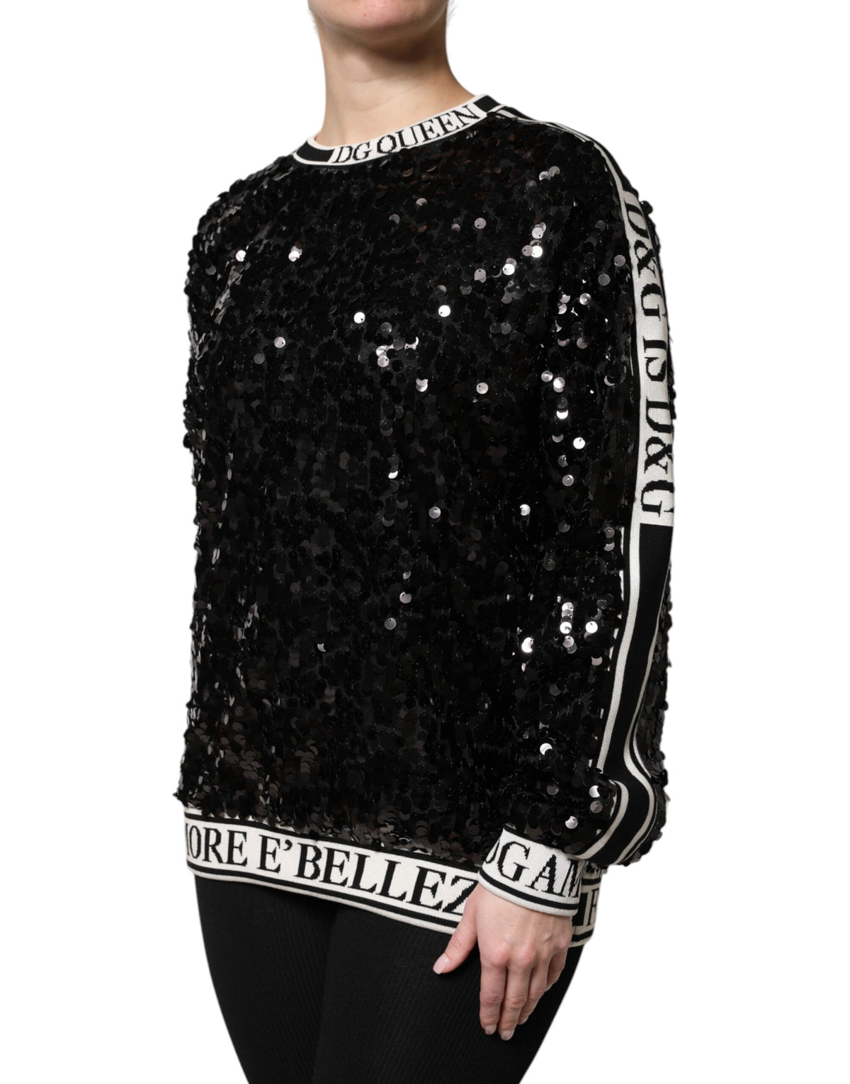 Pull Dolce & Gabbana femme DG Queen à sequins noir – TSH90082