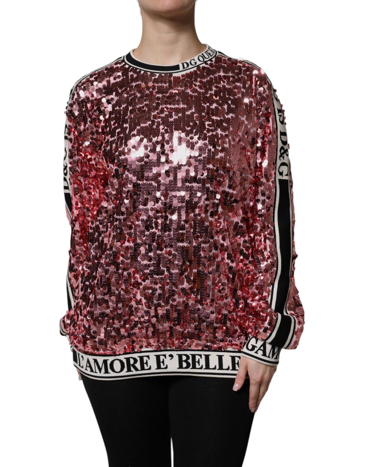 Pull Dolce & Gabbana femme DG Queen à sequins rose – TSH90083