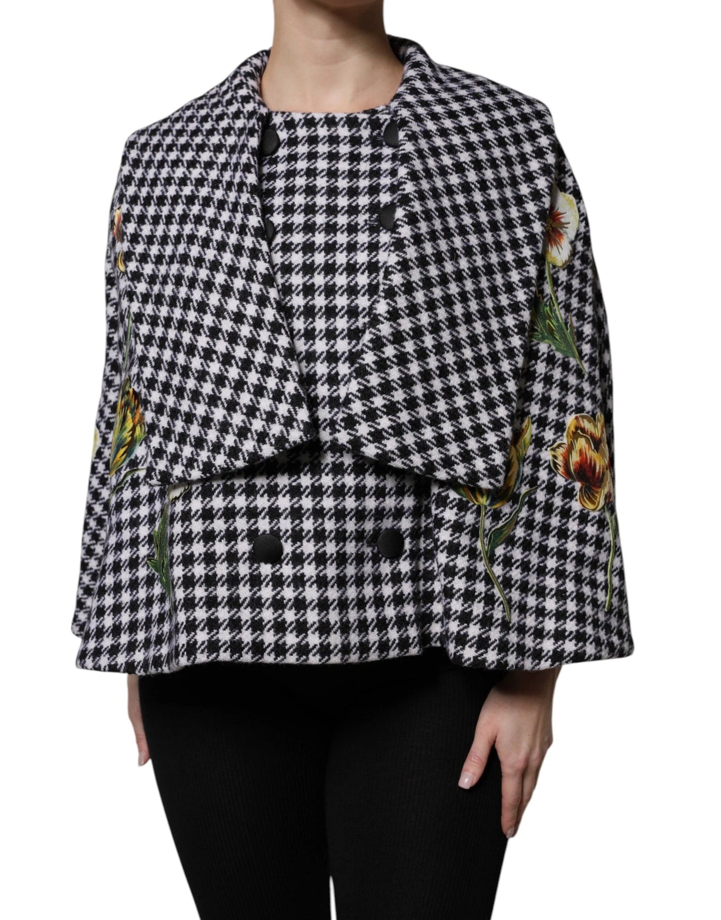 Dolce & Gabbana Black White Monochrome Patterned Floral Cape Jacket by Dolce & Gabbana