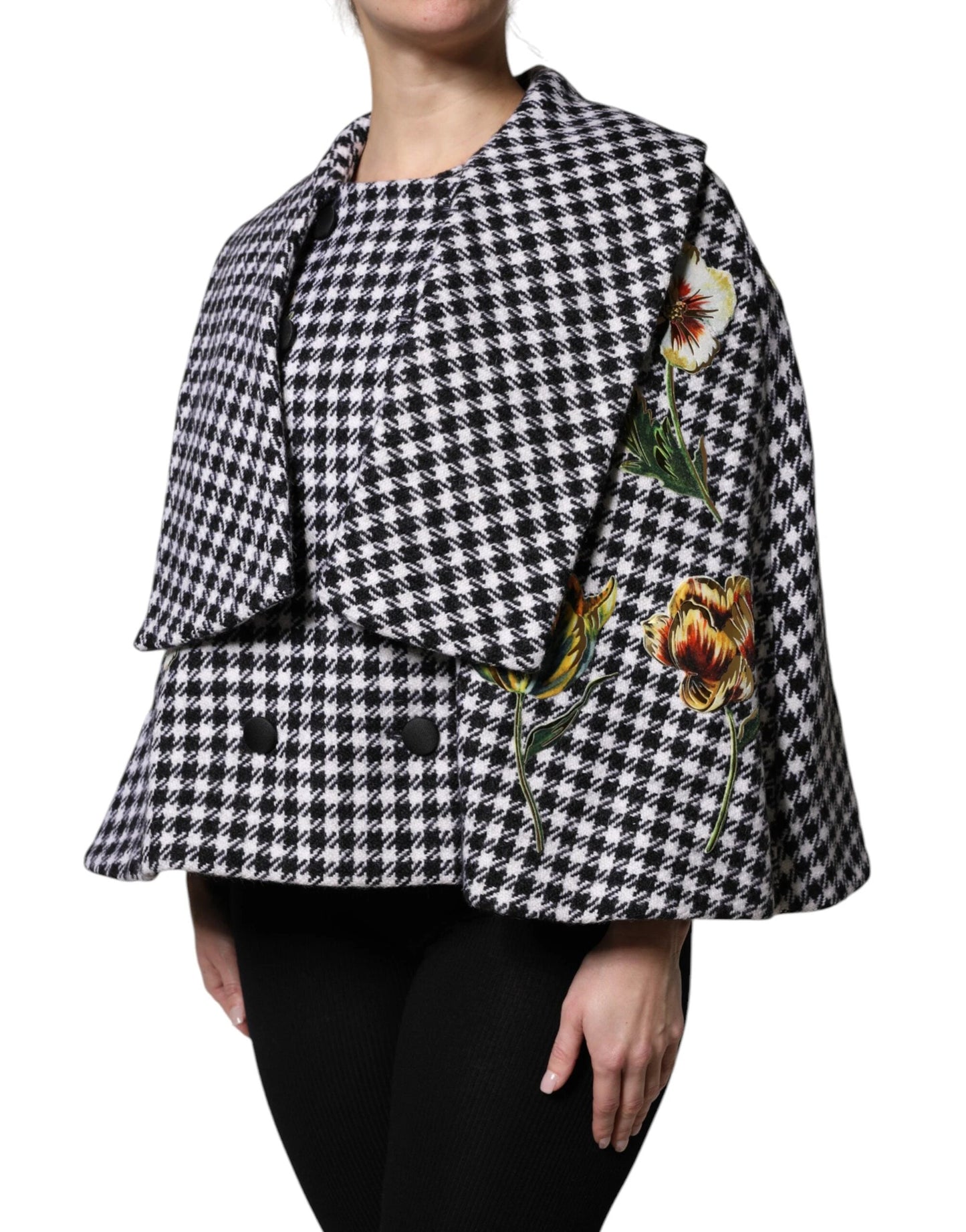 Dolce & Gabbana Black White Monochrome Patterned Floral Cape Jacket by Dolce & Gabbana