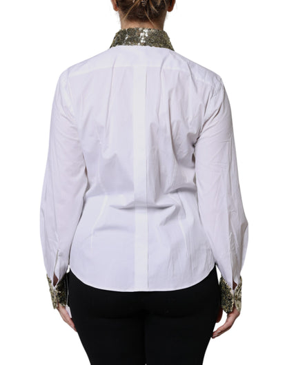 Chemise Dolce & Gabbana en popeline de coton blanc à sequins – TSH90088
