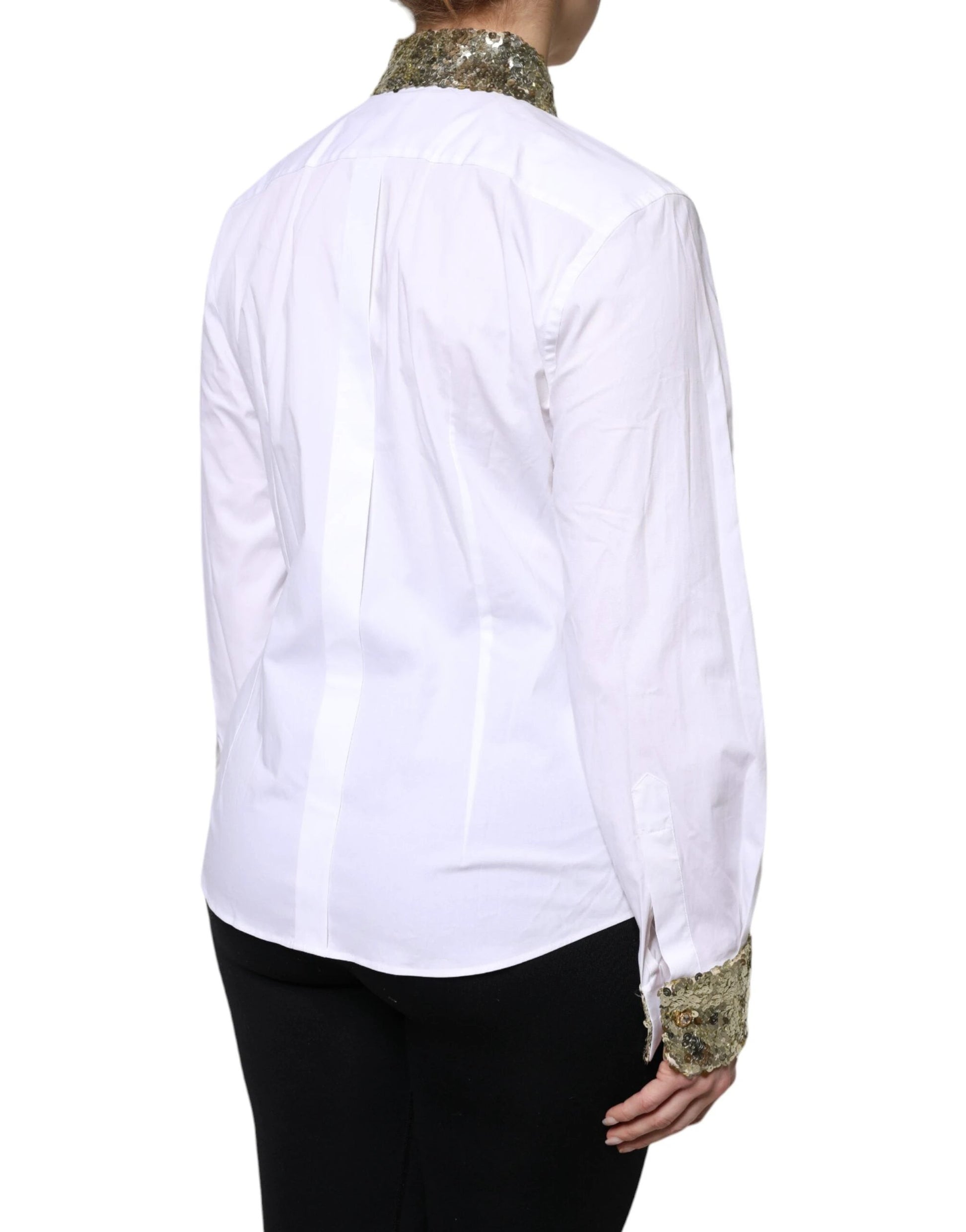 Dolce & Gabbana White Cotton Long Sleeves Sequin Shirt Top by Dolce & Gabbana