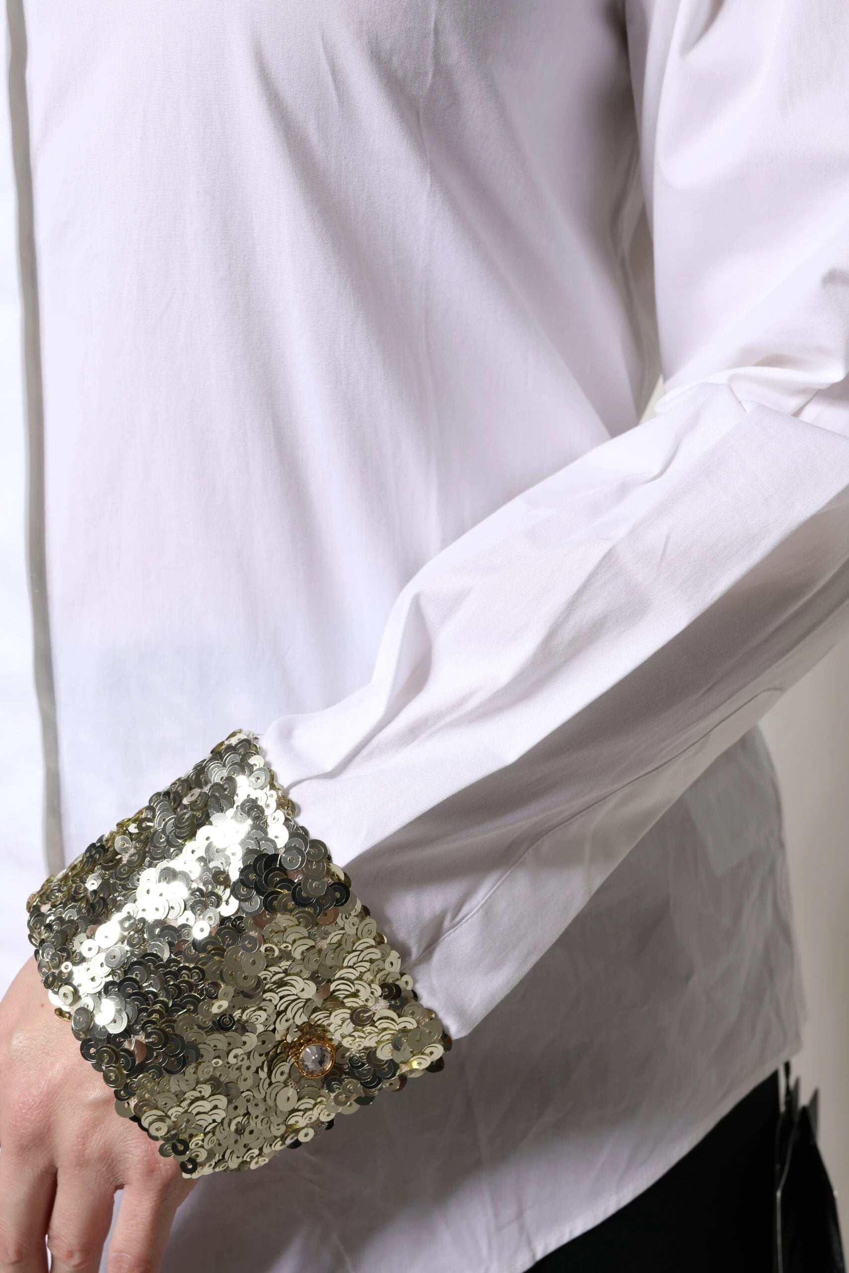 Dolce & Gabbana White Cotton Long Sleeves Sequin Shirt Top by Dolce & Gabbana