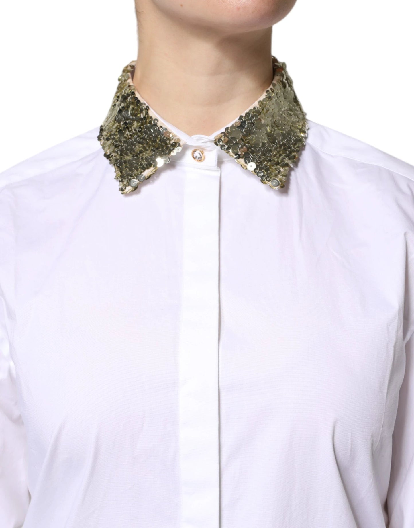 Dolce & Gabbana White Cotton Long Sleeves Sequin Shirt Top by Dolce & Gabbana