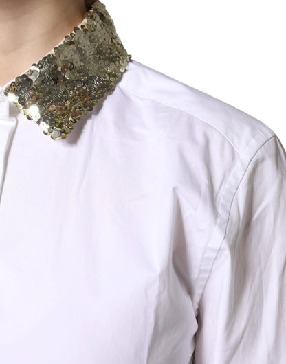 Dolce & Gabbana White Cotton Long Sleeves Sequin Shirt Top by Dolce & Gabbana