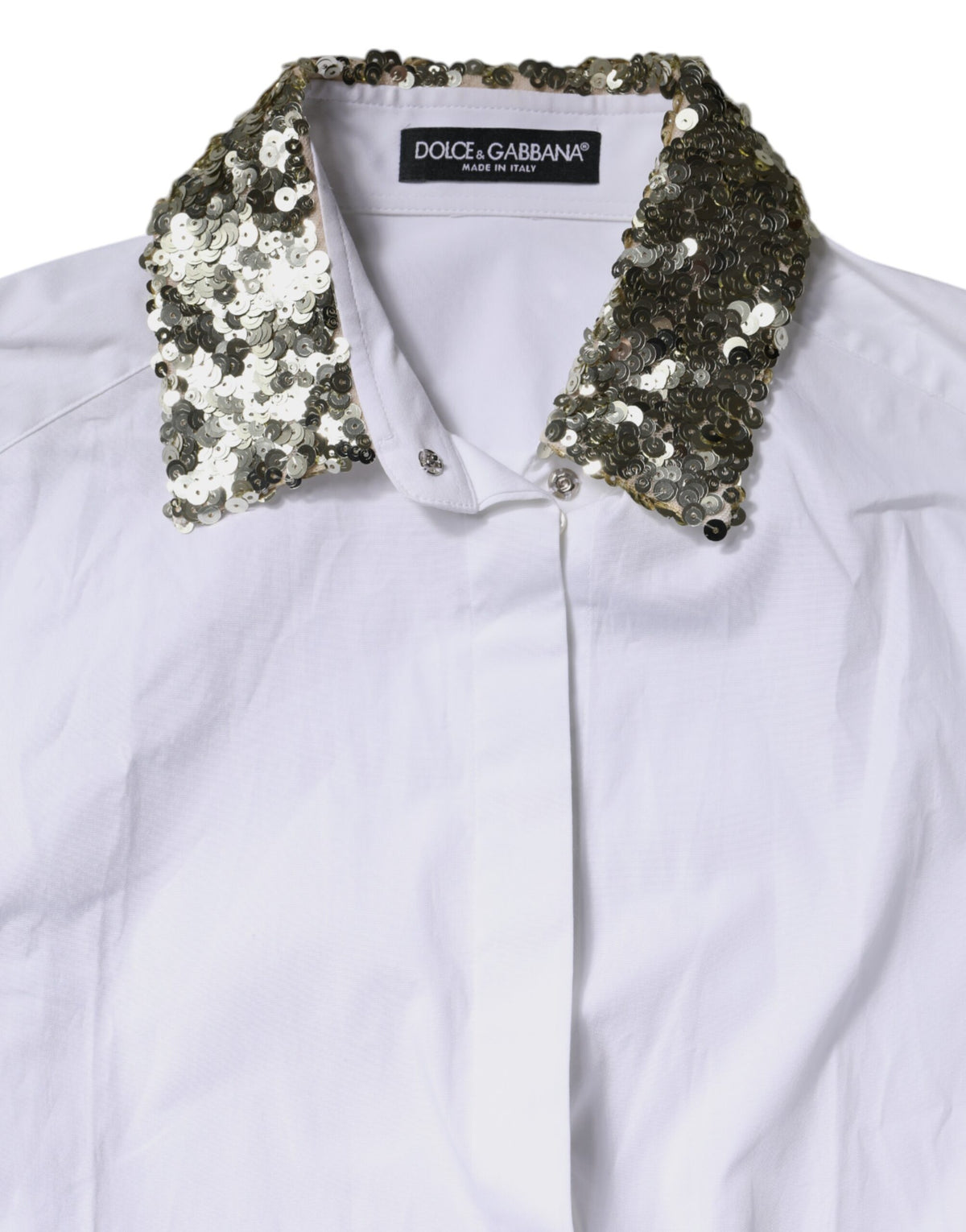 Chemise Dolce & Gabbana en popeline de coton blanc à sequins – TSH90088
