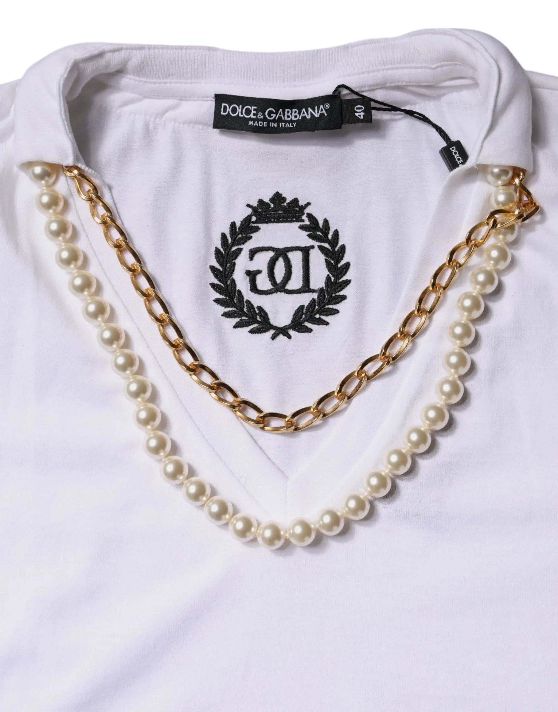 Dolce & Gabbana White Necklace Cotton Short Sleeve T-shirt by Dolce & Gabbana
