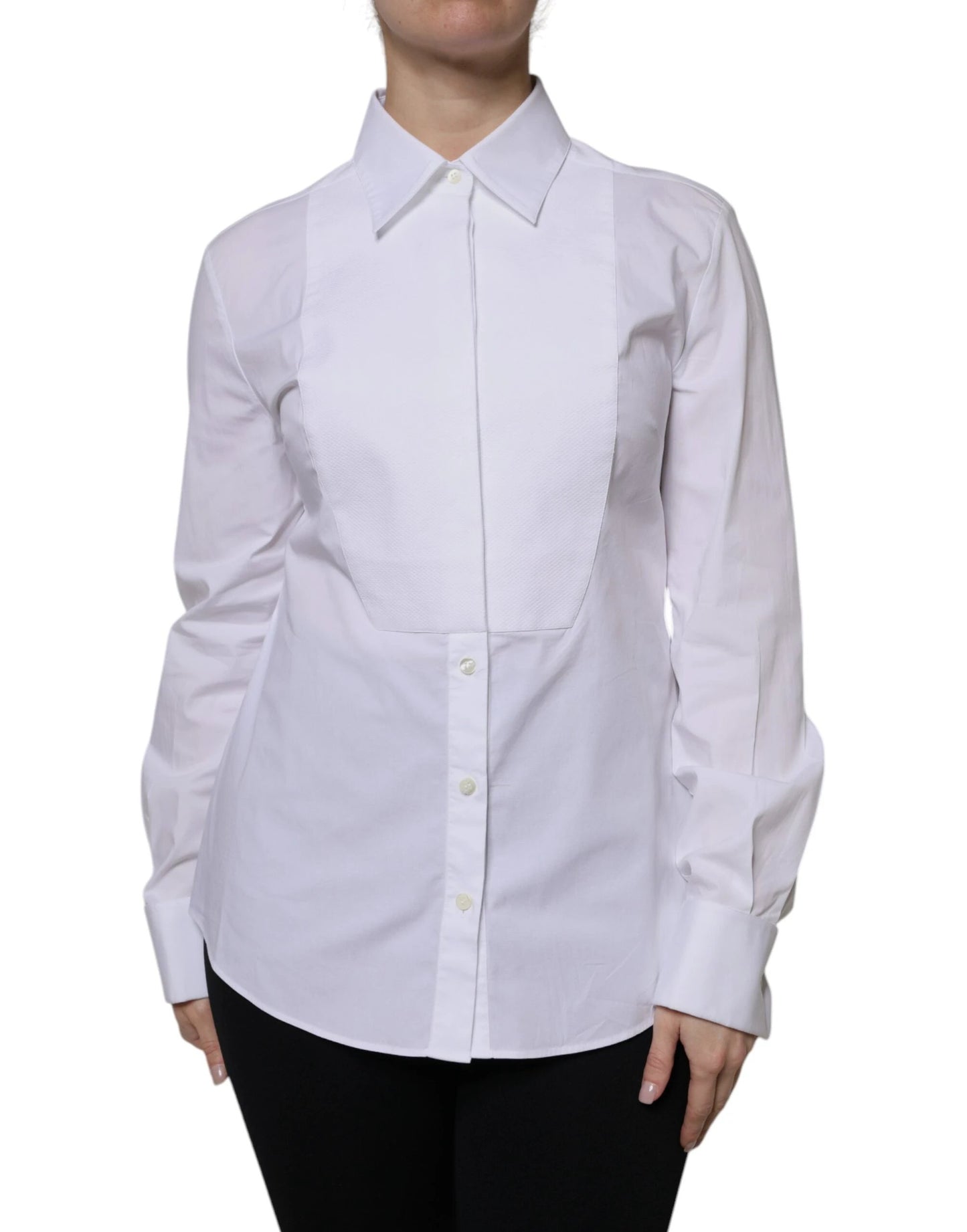 Dolce & Gabbana White Cotton Dress Collared Dress Shirt Top by Dolce & Gabbana