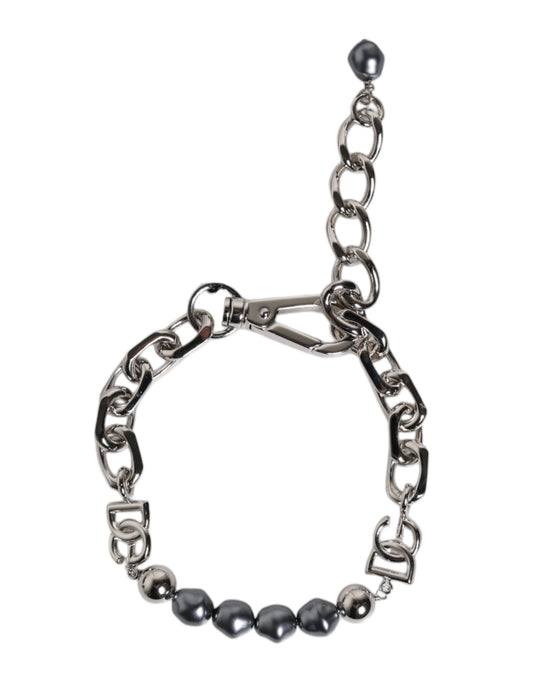 Bracelet chaîne Dolce & Gabbana en métal argenté à perles grises – SMY10436