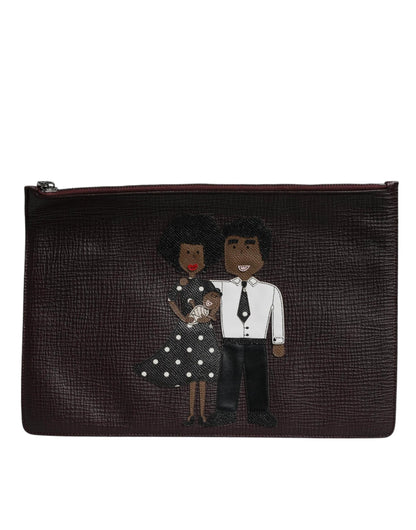 Dolce & Gabbana Brown Leather #DGFAMILY Embellished Men Clutch Pouch Bag by Dolce & Gabbana