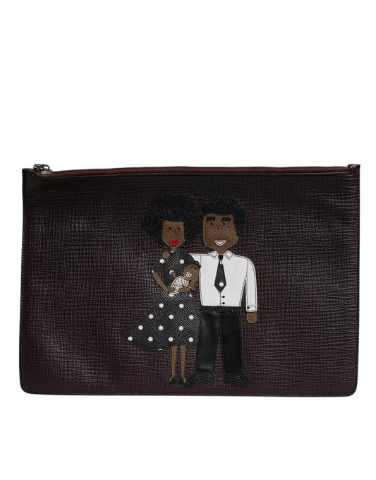 Dolce & Gabbana Brown Leather #DGFAMILY Embellished Men Clutch Pouch Bag by Dolce & Gabbana