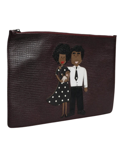 Dolce & Gabbana Brown Leather #DGFAMILY Embellished Men Clutch Pouch Bag by Dolce & Gabbana