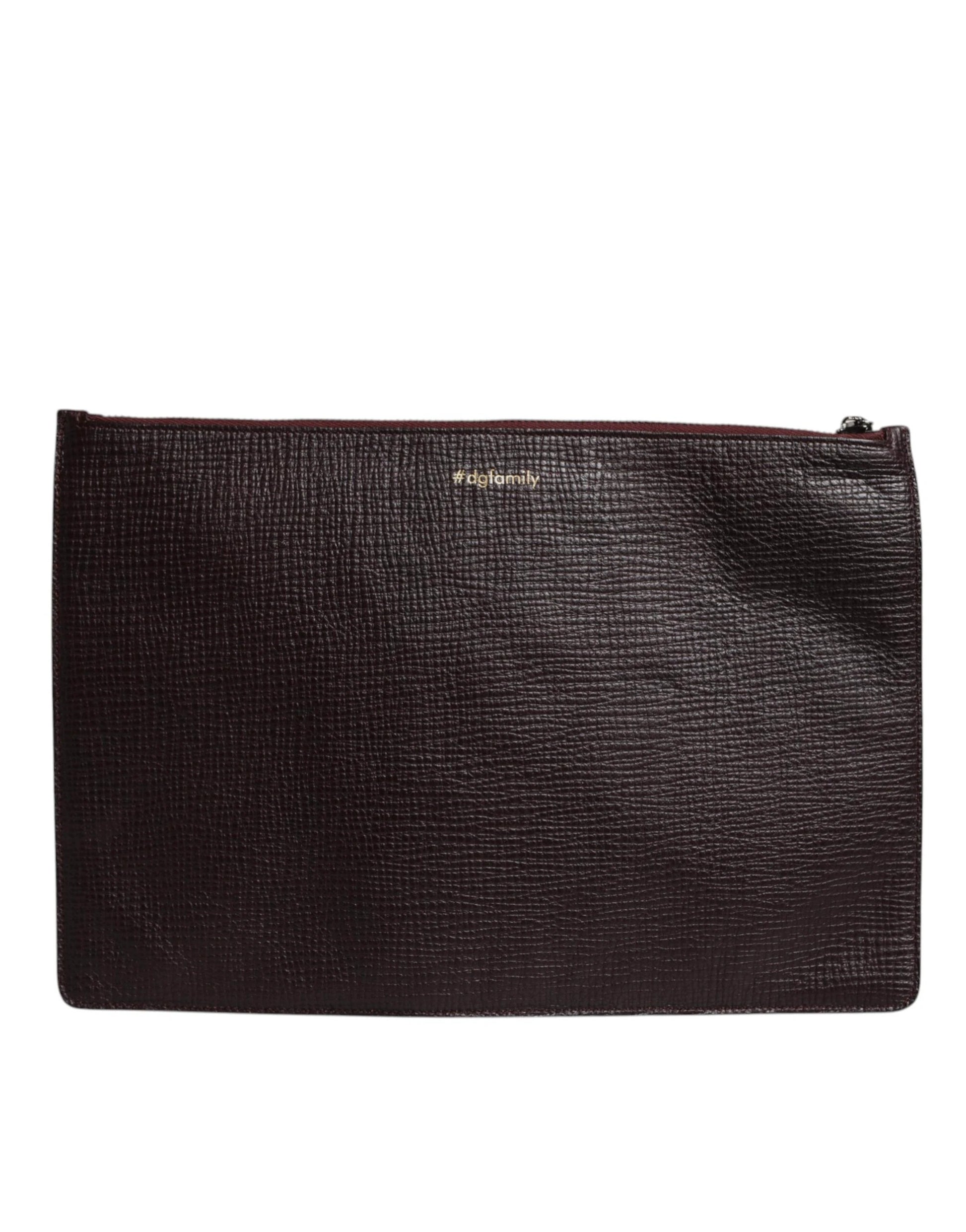 Dolce & Gabbana Brown Leather #DGFAMILY Embellished Men Clutch Pouch Bag by Dolce & Gabbana