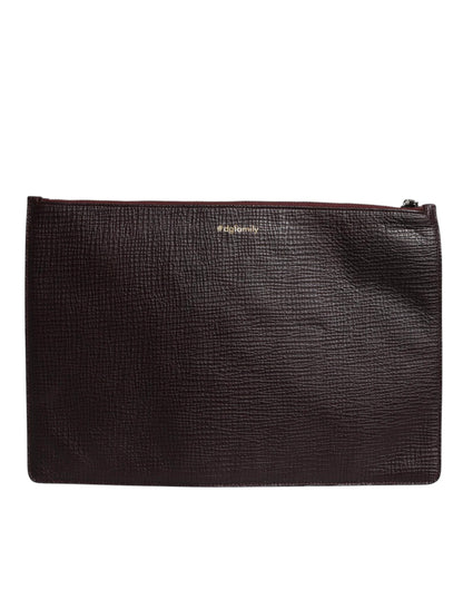 Dolce & Gabbana Brown Leather #DGFAMILY Embellished Men Clutch Pouch Bag by Dolce & Gabbana