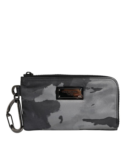 Dolce & Gabbana Black Gray Camouflage Logo Plaque Keyring Pouch Bag by Dolce & Gabbana
