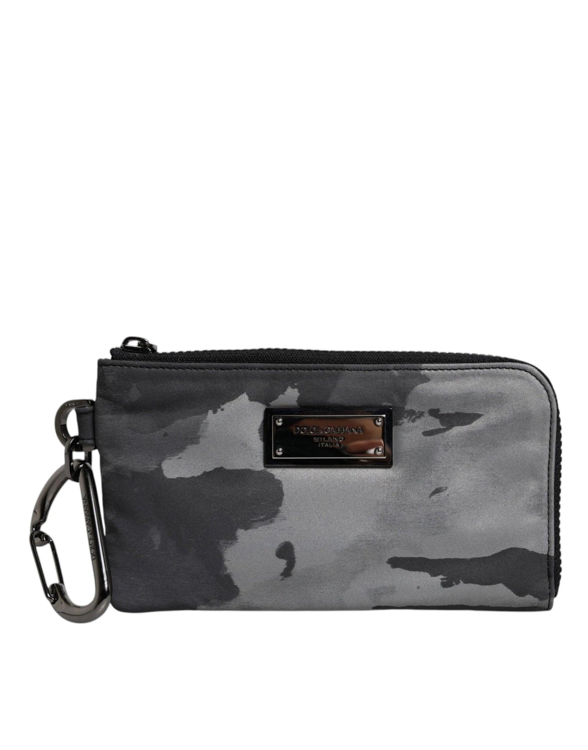 Dolce & Gabbana Black Gray Camouflage Logo Plaque Keyring Pouch Bag by Dolce & Gabbana