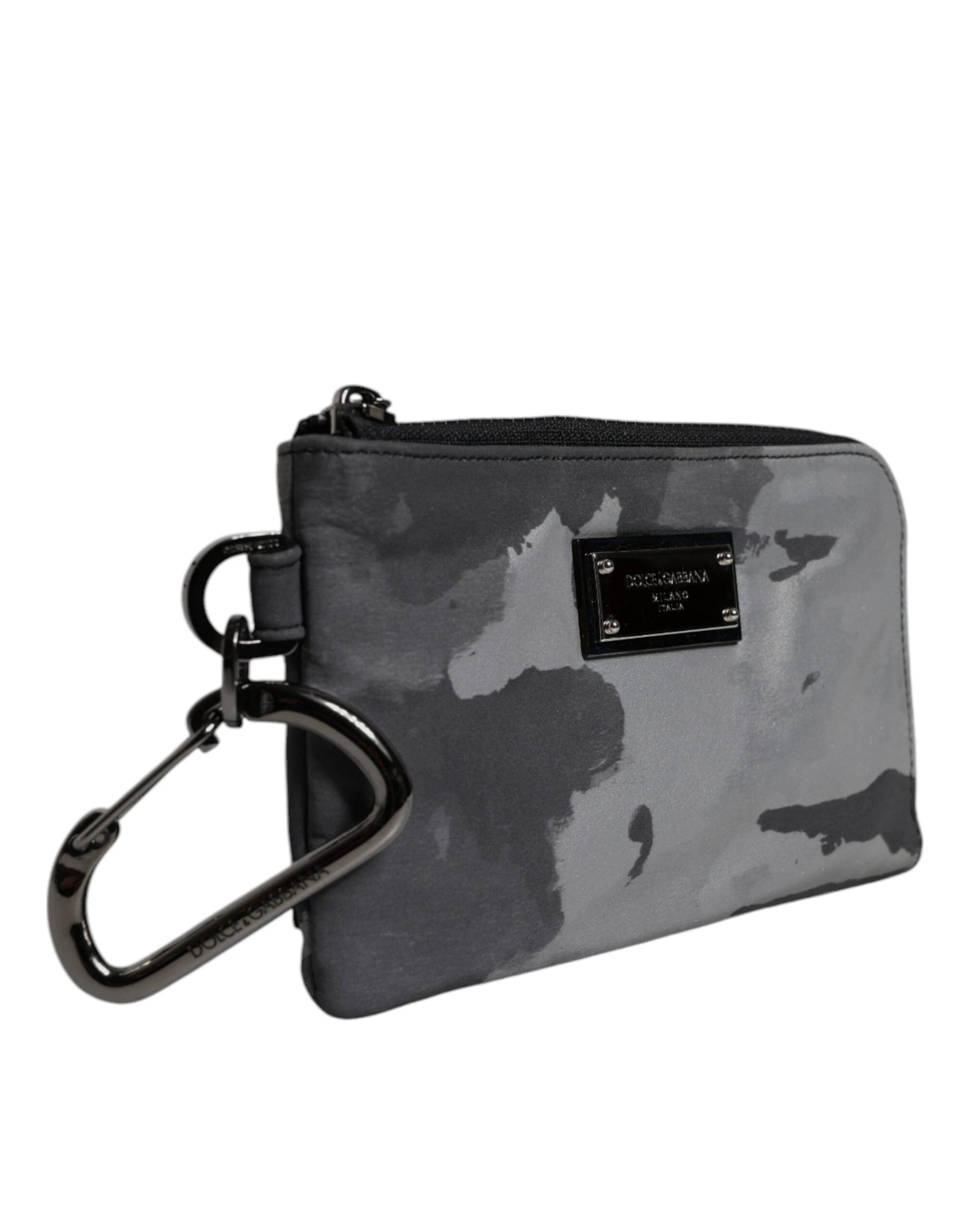 Dolce & Gabbana Black Gray Camouflage Logo Plaque Keyring Pouch Bag by Dolce & Gabbana