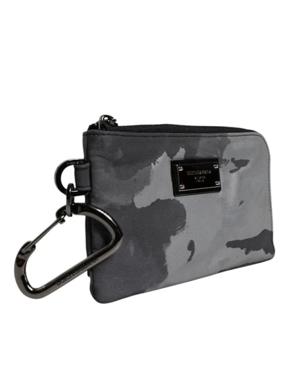 Dolce & Gabbana Black Gray Camouflage Logo Plaque Keyring Pouch Bag by Dolce & Gabbana