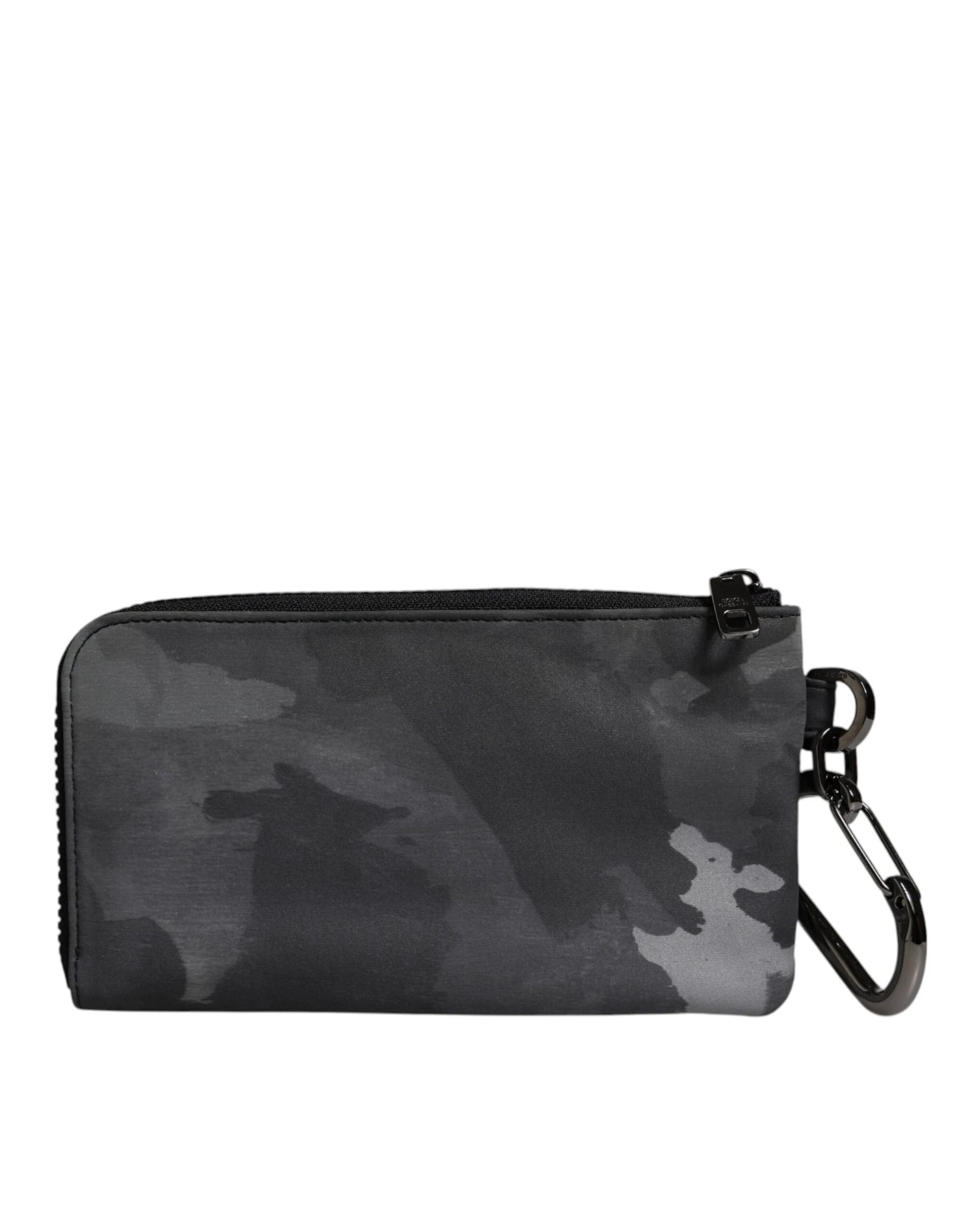 Dolce & Gabbana Black Gray Camouflage Logo Plaque Keyring Pouch Bag by Dolce & Gabbana