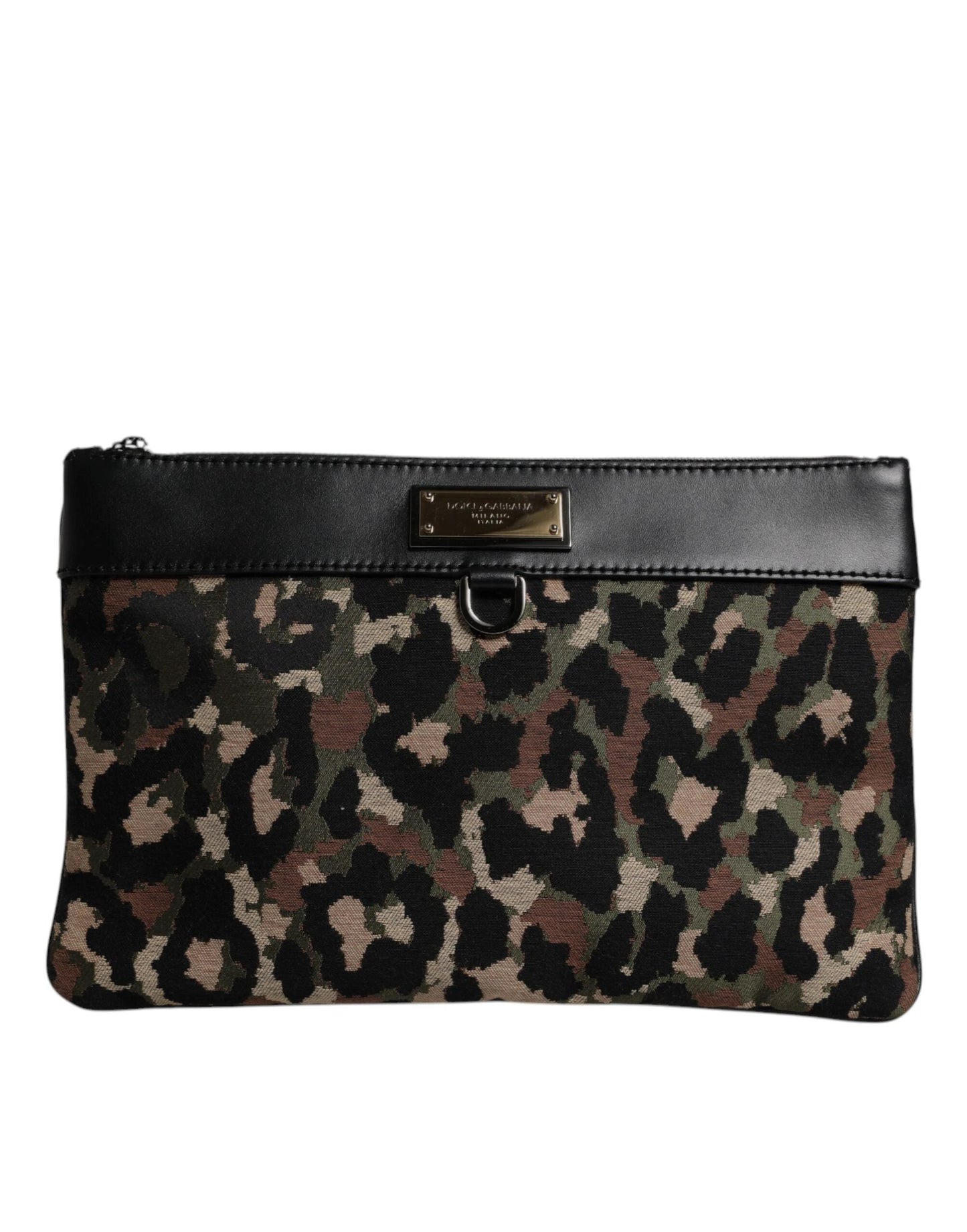 Dolce & Gabbana Multicolor Leopard Jacquard Print Logo Plaque Pouch Bag by Dolce & Gabbana