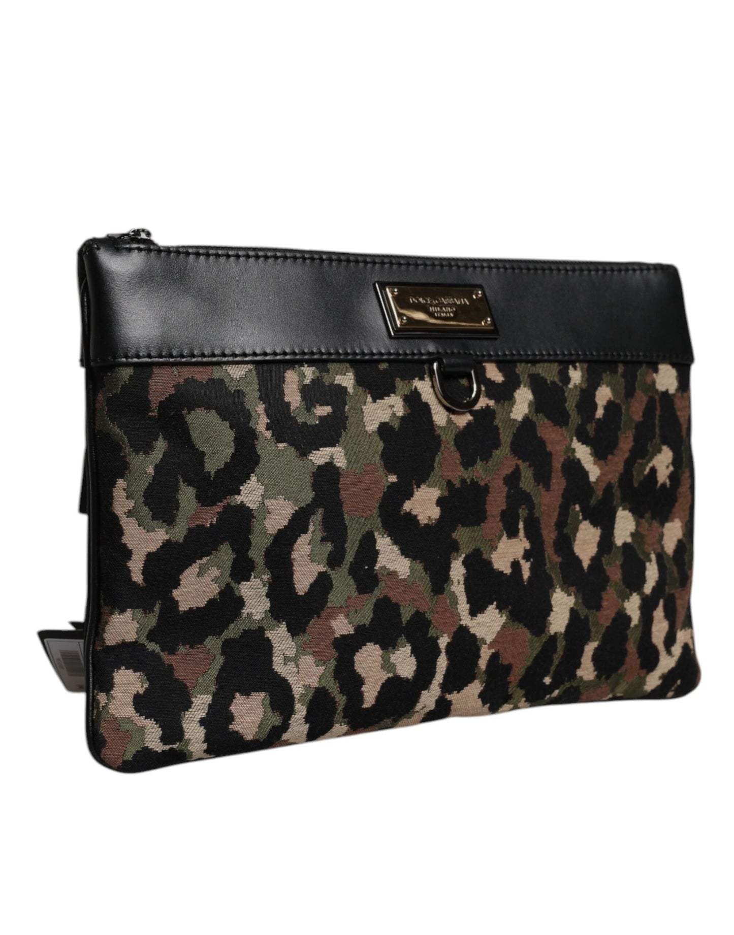 Dolce & Gabbana Multicolor Leopard Jacquard Print Logo Plaque Pouch Bag by Dolce & Gabbana