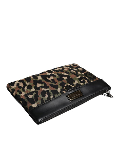Dolce & Gabbana Multicolor Leopard Jacquard Print Logo Plaque Pouch Bag by Dolce & Gabbana
