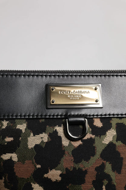 Dolce & Gabbana Multicolor Leopard Jacquard Print Logo Plaque Pouch Bag by Dolce & Gabbana