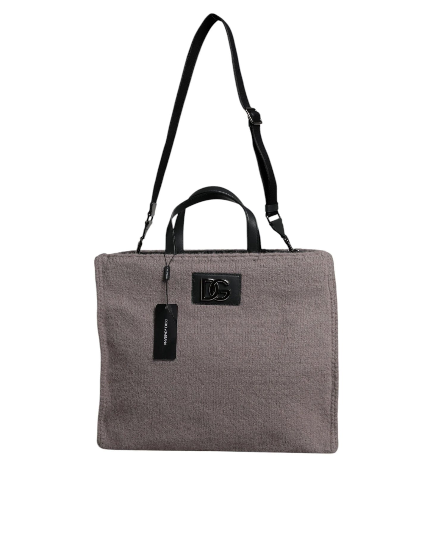 Dolce & Gabbana Grey Alpaca Wool Logo Plaque Tote Shoulder Bag by Dolce & Gabbana