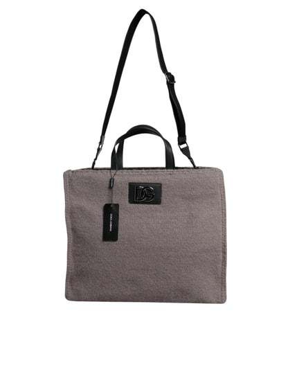 Dolce & Gabbana Grey Alpaca Wool Logo Plaque Tote Shoulder Bag by Dolce & Gabbana