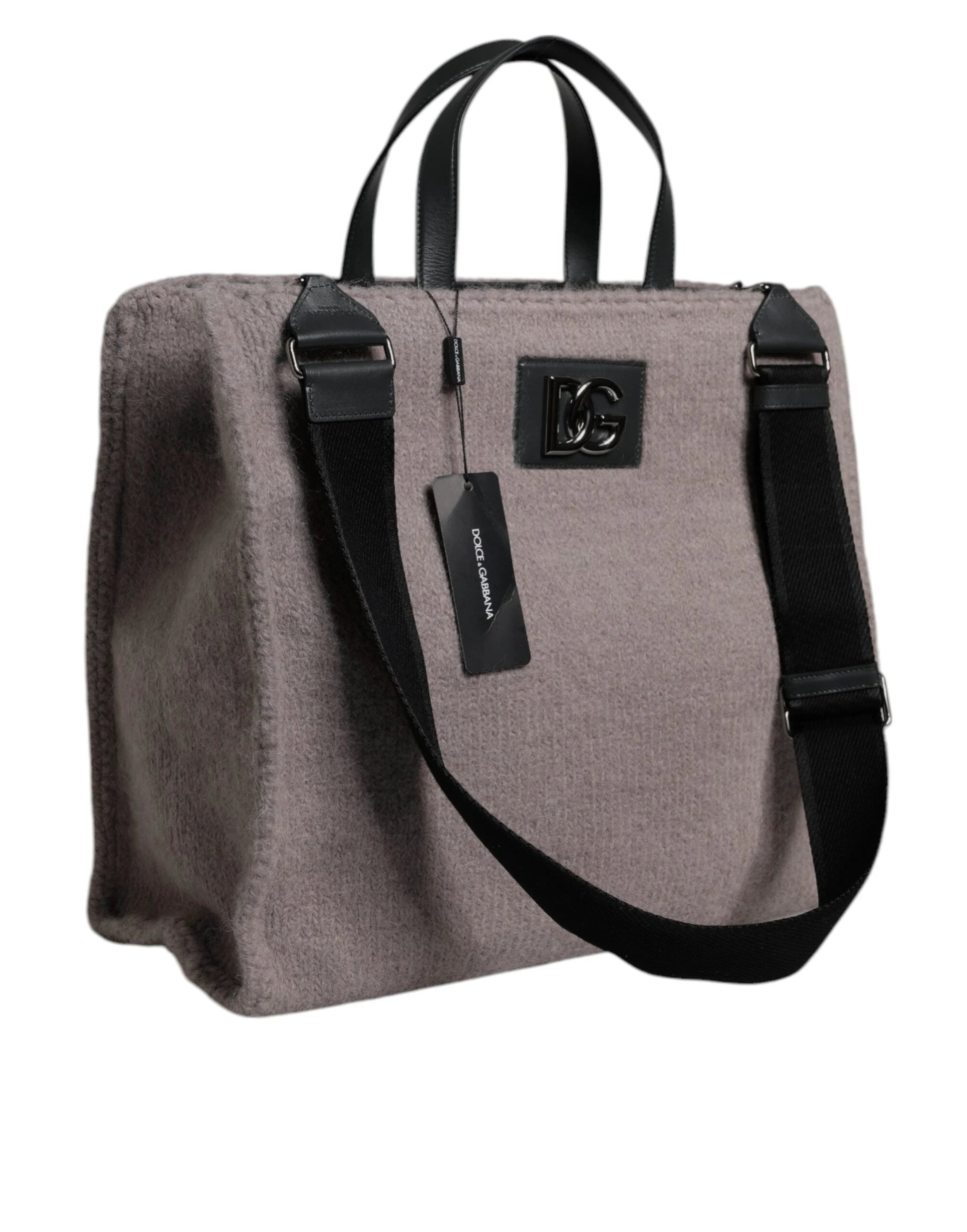 Dolce & Gabbana Grey Alpaca Wool Logo Plaque Tote Shoulder Bag by Dolce & Gabbana