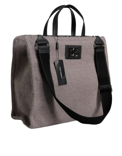 Dolce & Gabbana Grey Alpaca Wool Logo Plaque Tote Shoulder Bag by Dolce & Gabbana