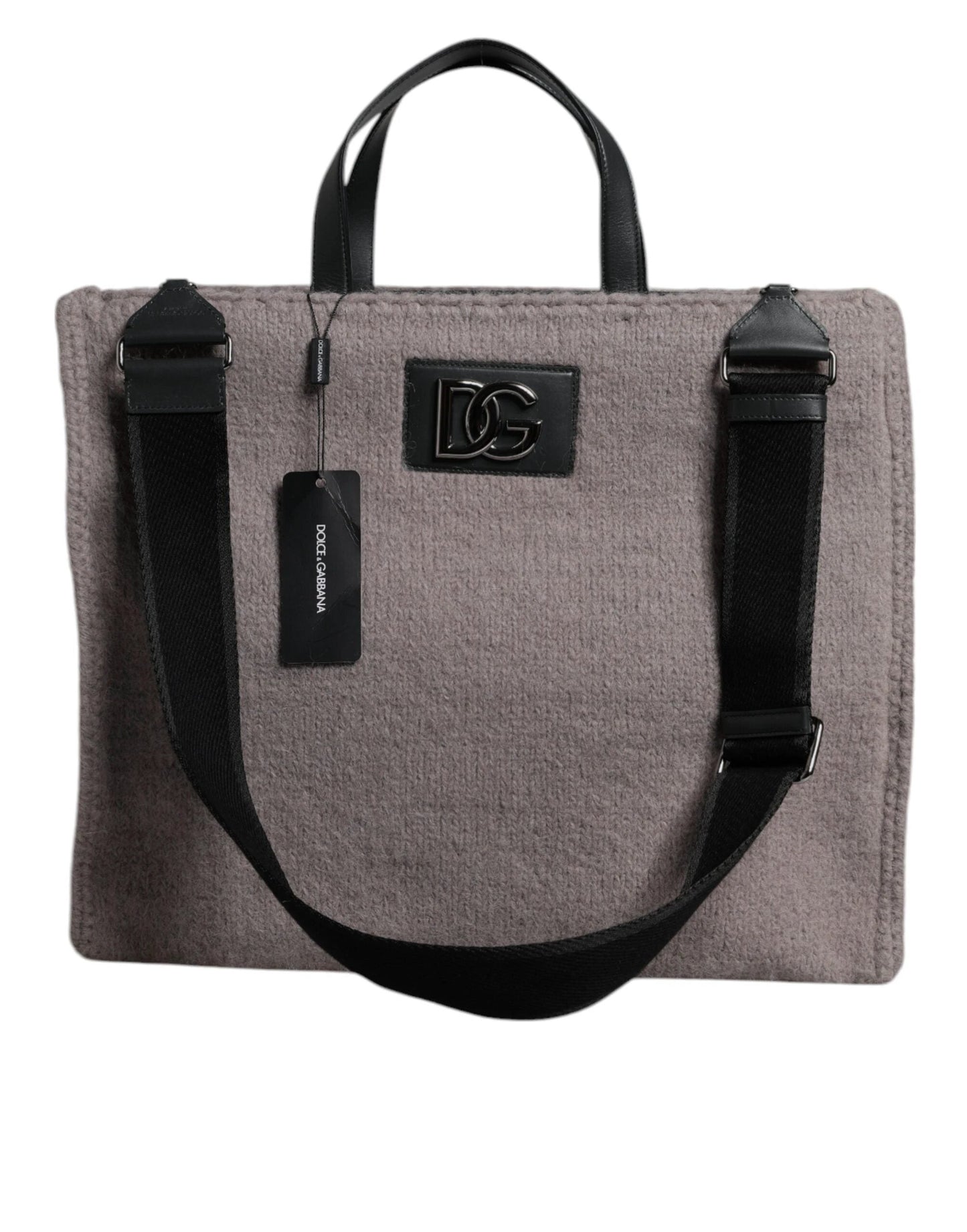 Dolce & Gabbana Grey Alpaca Wool Logo Plaque Tote Shoulder Bag by Dolce & Gabbana