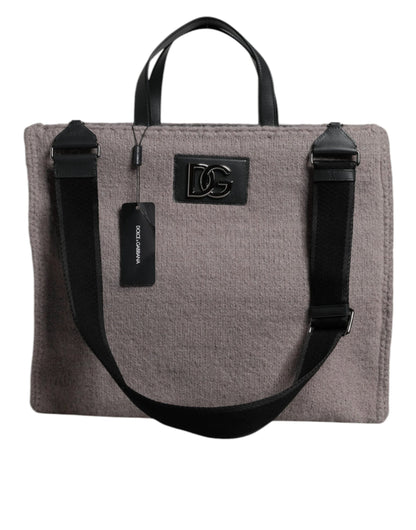 Dolce & Gabbana Grey Alpaca Wool Logo Plaque Tote Shoulder Bag by Dolce & Gabbana