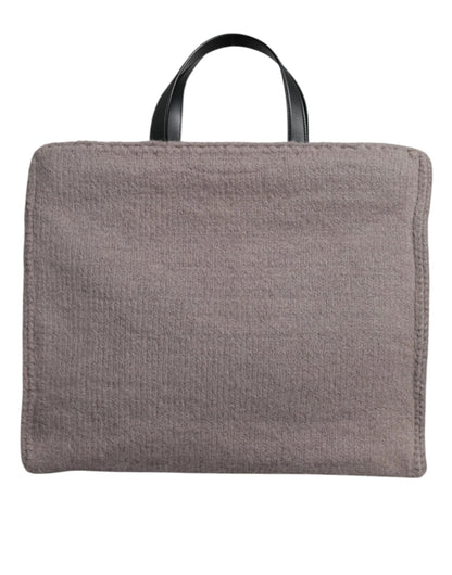 Dolce & Gabbana Grey Alpaca Wool Logo Plaque Tote Shoulder Bag by Dolce & Gabbana