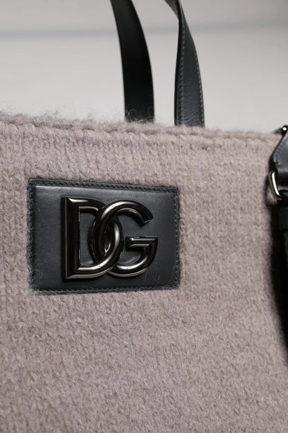 Dolce & Gabbana Grey Alpaca Wool Logo Plaque Tote Shoulder Bag by Dolce & Gabbana