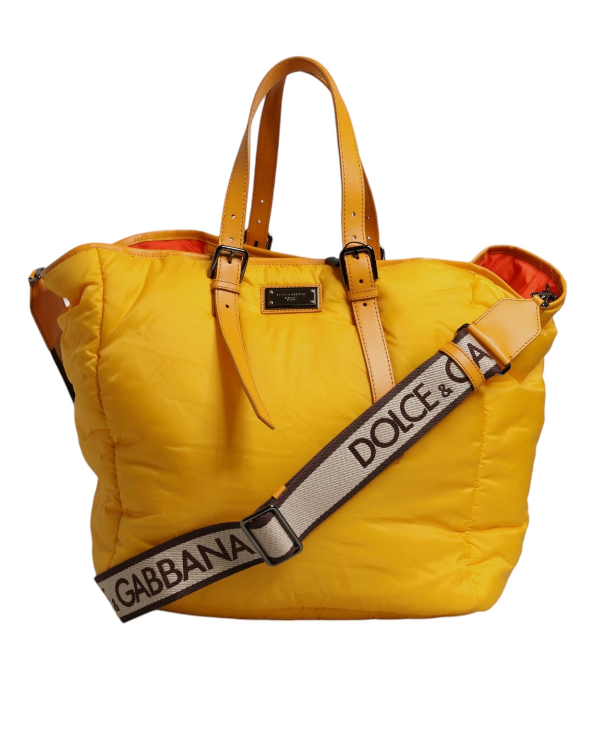 Dolce & Gabbana Yellow Orange Nylon Logo Plaque Hand Shoulder Duffle Bag by Dolce & Gabbana