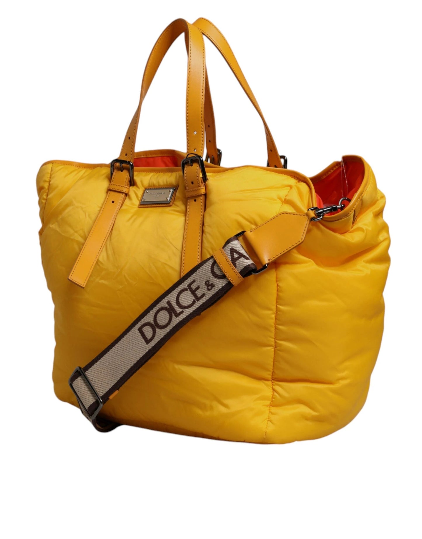 Dolce & Gabbana Yellow Orange Nylon Logo Plaque Hand Shoulder Duffle Bag by Dolce & Gabbana