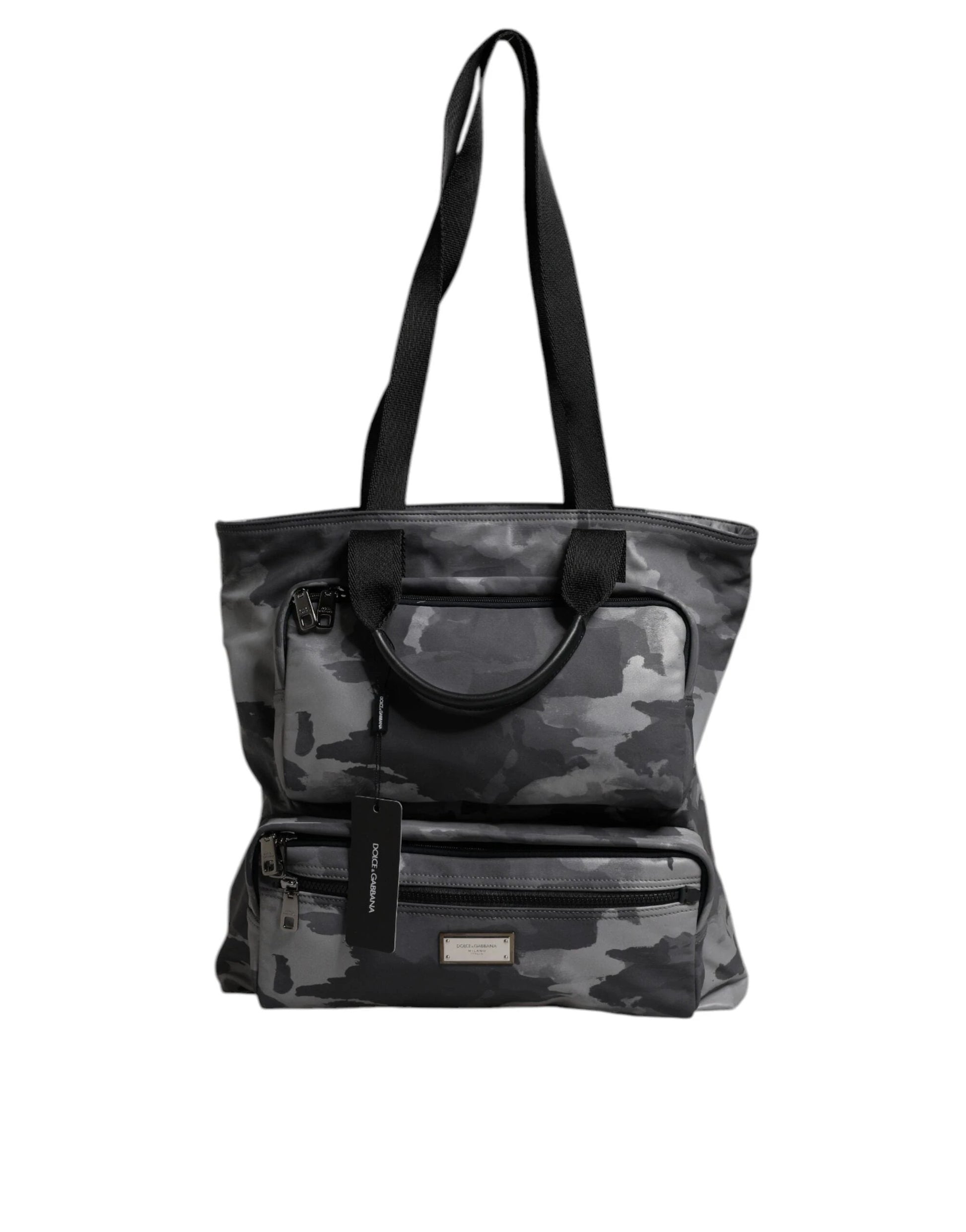 Dolce & Gabbana Gray Camo Cotton Multiple Compartments Tote Bag by Dolce & Gabbana