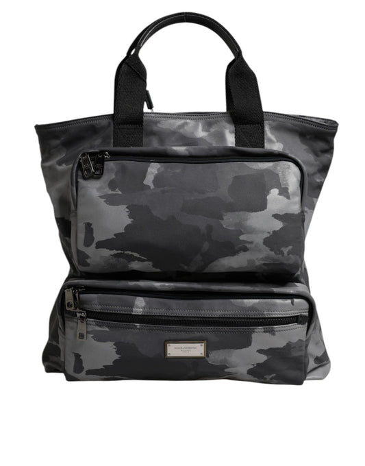 Dolce & Gabbana Gray Camo Cotton Multiple Compartments Tote Bag by Dolce & Gabbana