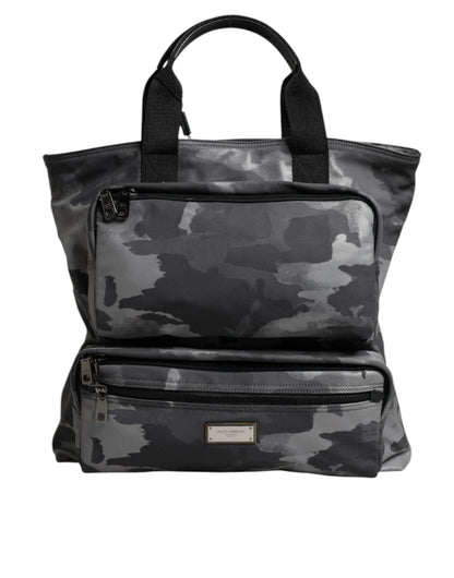 Dolce & Gabbana Gray Camo Cotton Multiple Compartments Tote Bag by Dolce & Gabbana