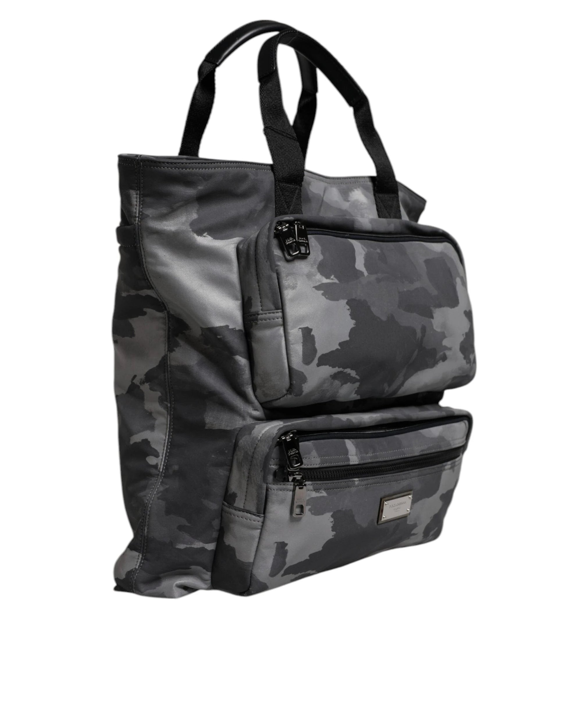 Dolce & Gabbana Gray Camo Cotton Multiple Compartments Tote Bag by Dolce & Gabbana